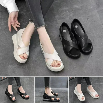 Frances | Modernist Platform Sandals in Faux Leather with Wide Straps