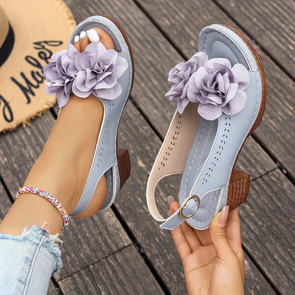 Marlie | Sandals with Floral Appliqué and Block Heel