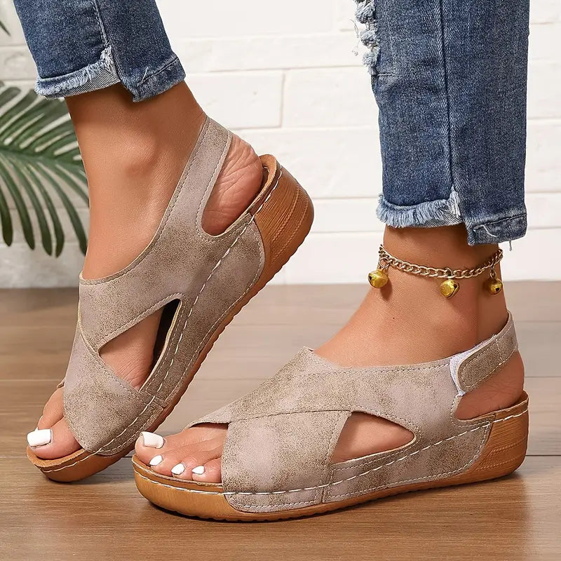 Elle | Vintage Wedge Sandals with Soft Comfort