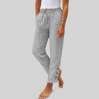 Rakel | Striped Casual Pants with Button Detail