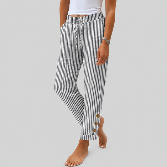 Rakel | Striped Casual Pants with Button Detail