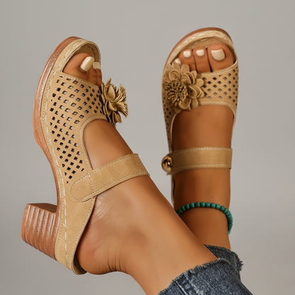 Gertie | Orthopaedic Sandals with Heel and Floral Applique