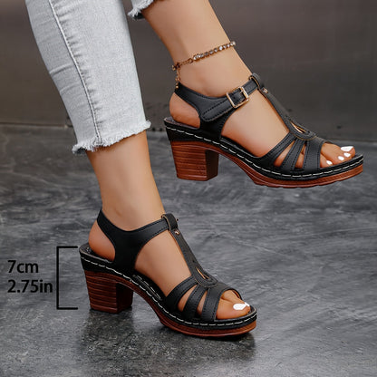 Marlee | Retro Sandals with Block Heel and Adjustable Strap