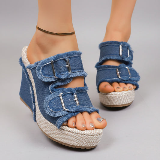 Ute | Trendige Denim Espadrille Keilsandalen