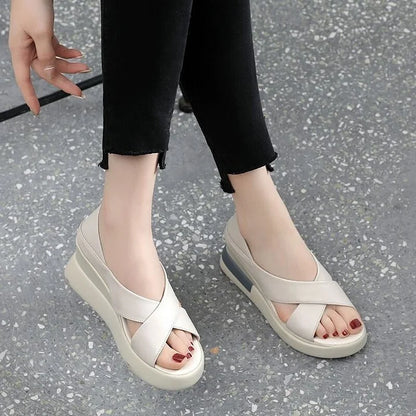 Frances | Modernist Platform Sandals in Faux Leather with Wide Straps