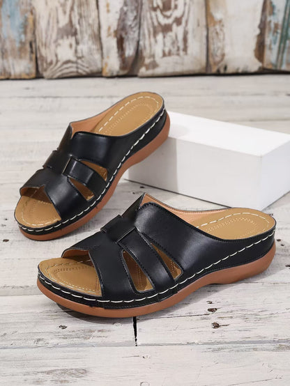 Lina | Orthopaedic Faux Leather Slippers with Open Toe