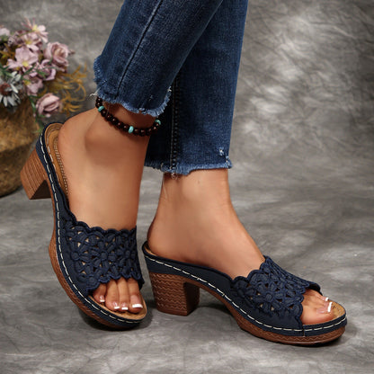 Sienna | Feminine Heeled Sandals with Floral Toe Detail