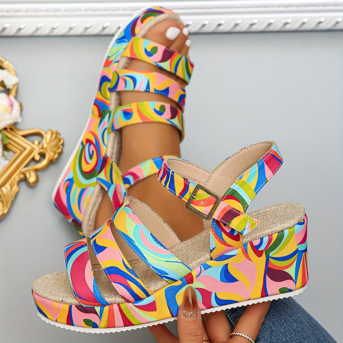Seraphina | Colourful Wedge Sandals with Stable Platform