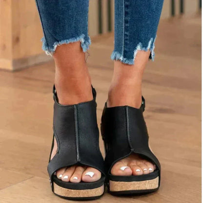 Piper | Faux Leather Wedge Sandals