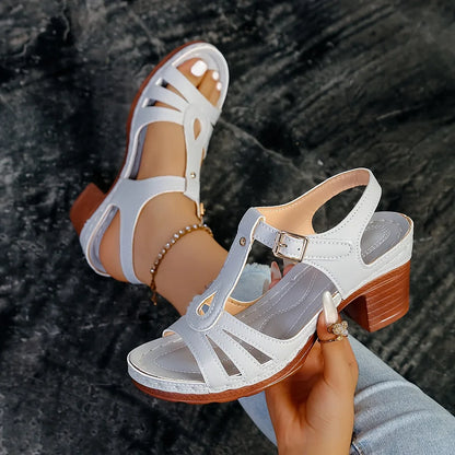 Elfi | Damen Sandalen mit Blockabsatz und Cut-Outs