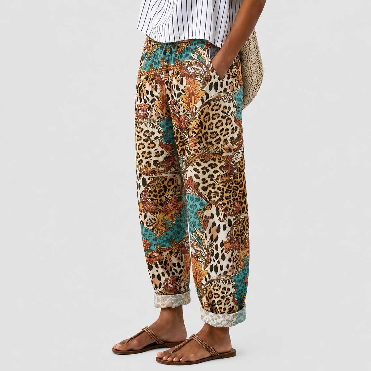 Laguna | Animal Print Relaxed Pants with Decorative Detail
