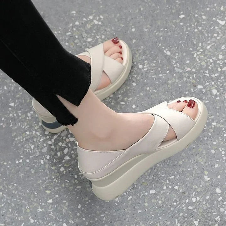 Frances | Modernist Platform Sandals in Faux Leather with Wide Straps