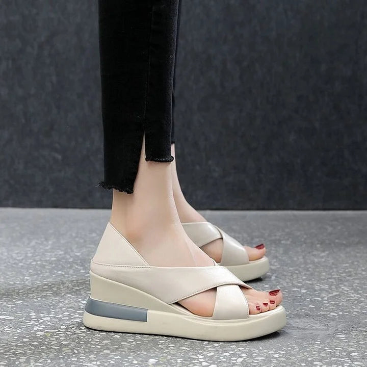 Frances | Modernist Platform Sandals in Faux Leather with Wide Straps