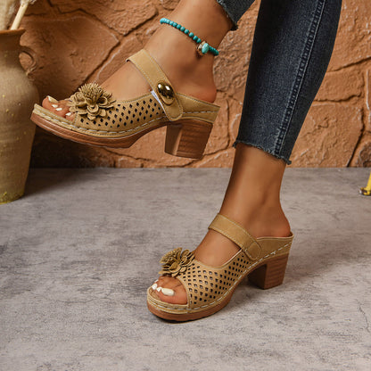 Gertie | Orthopaedic Sandals with Heel and Floral Applique