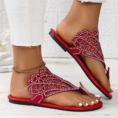 Gisele | Embellished Faux Leather Sandals with Butterfly Detail