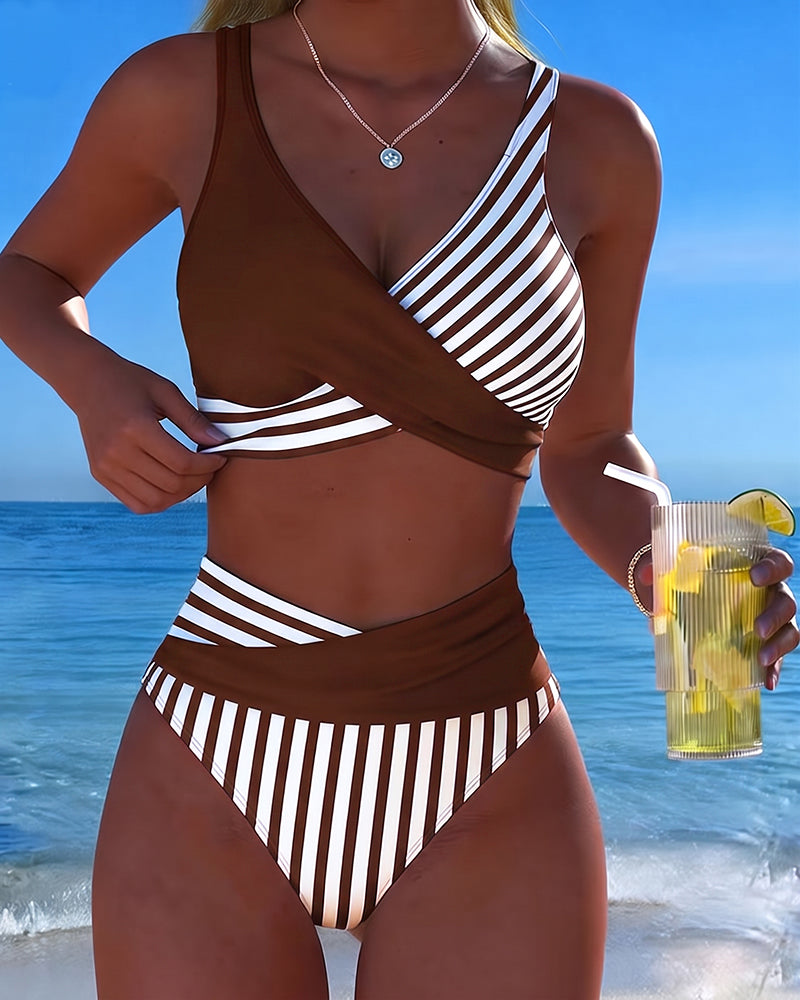 Alexandra | Two-Tone Bikini with Nautical Stripe Design