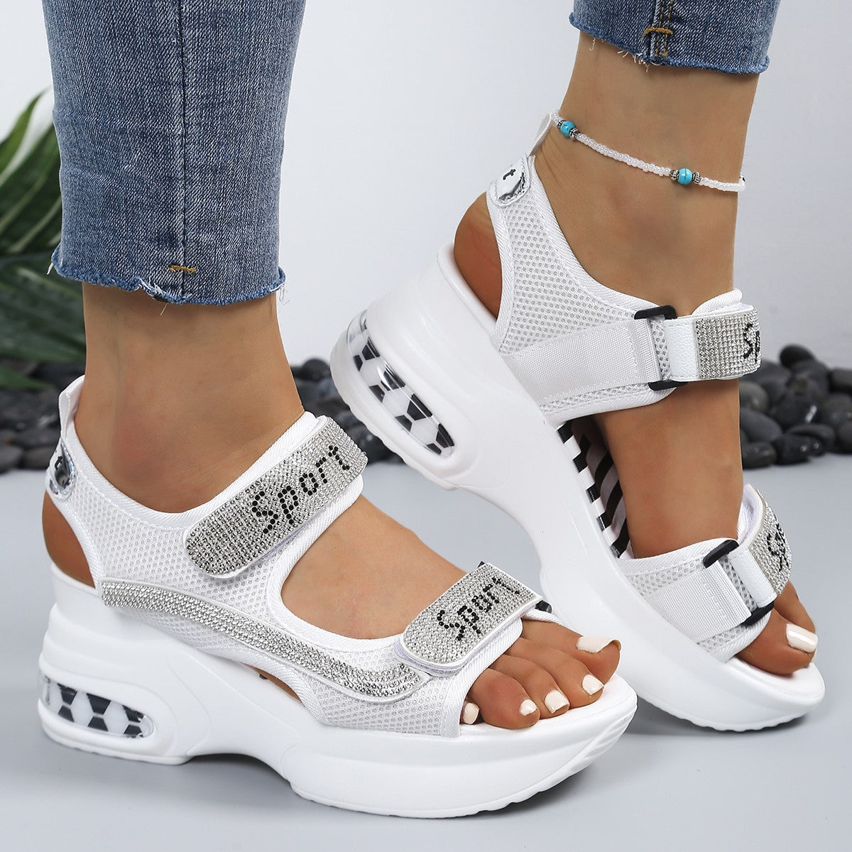 Inga | Orthopaedic Comfort Platform Sandals with Crystal Straps