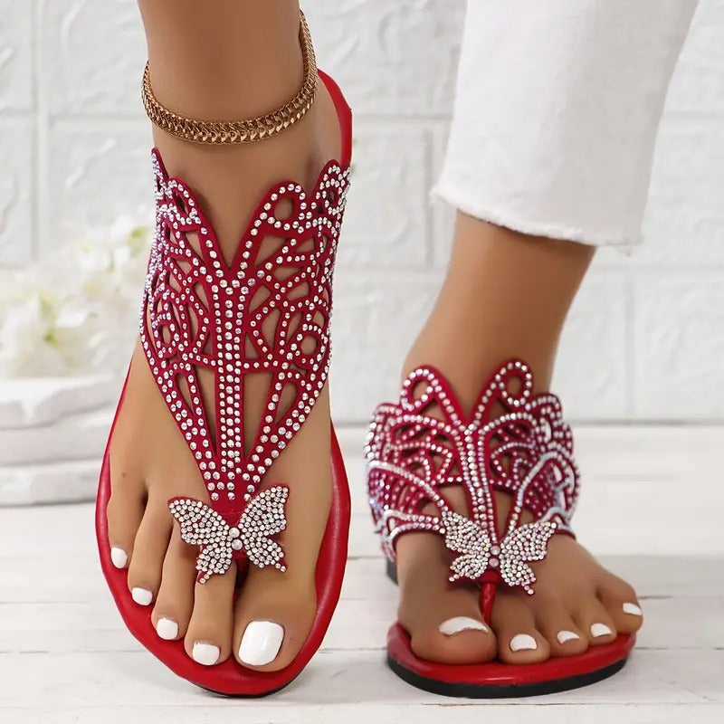 Gisele | Embellished Faux Leather Sandals with Butterfly Detail