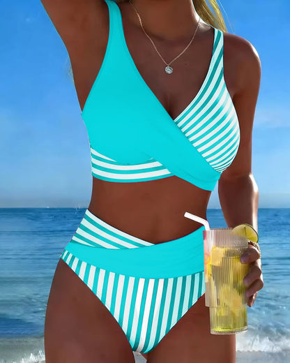 Alexandra | Two-Tone Bikini with Nautical Stripe Design