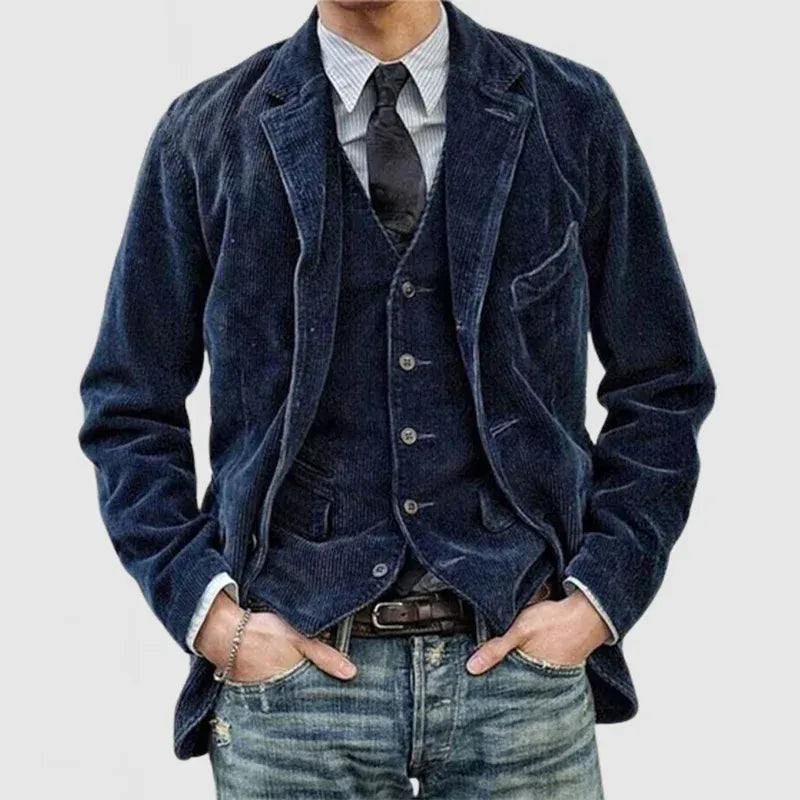 Andrei | Two-Piece Italian Cotton Corduroy Jacket and Vest Set for Men