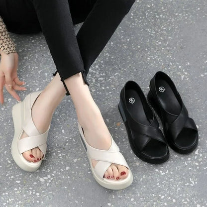 Frances | Modernist Platform Sandals in Faux Leather with Wide Straps