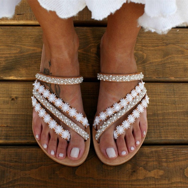Elisa | Boho Flip-Flops with Diamante Details