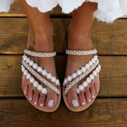 Elisa | Boho Flip-Flops with Diamante Details