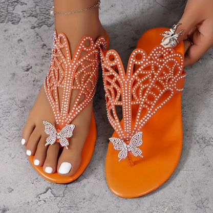 Gisele | Embellished Faux Leather Sandals with Butterfly Detail