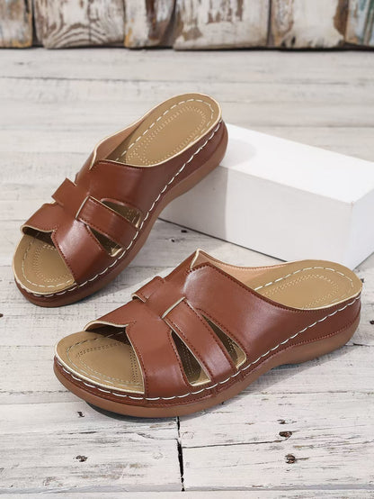 Lina | Orthopaedic Faux Leather Slippers with Open Toe