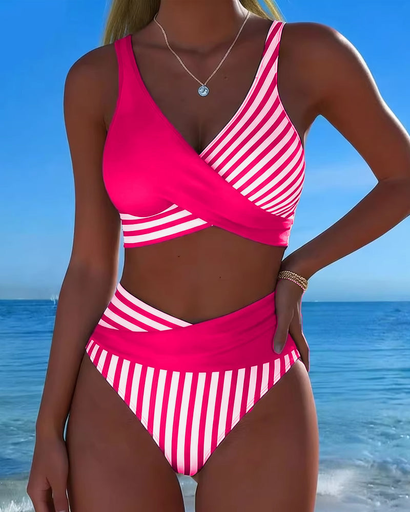Alexandra | Two-Tone Bikini with Nautical Stripe Design