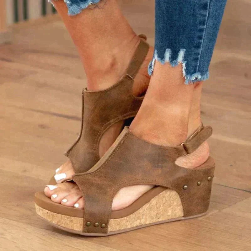 Piper | Faux Leather Wedge Sandals