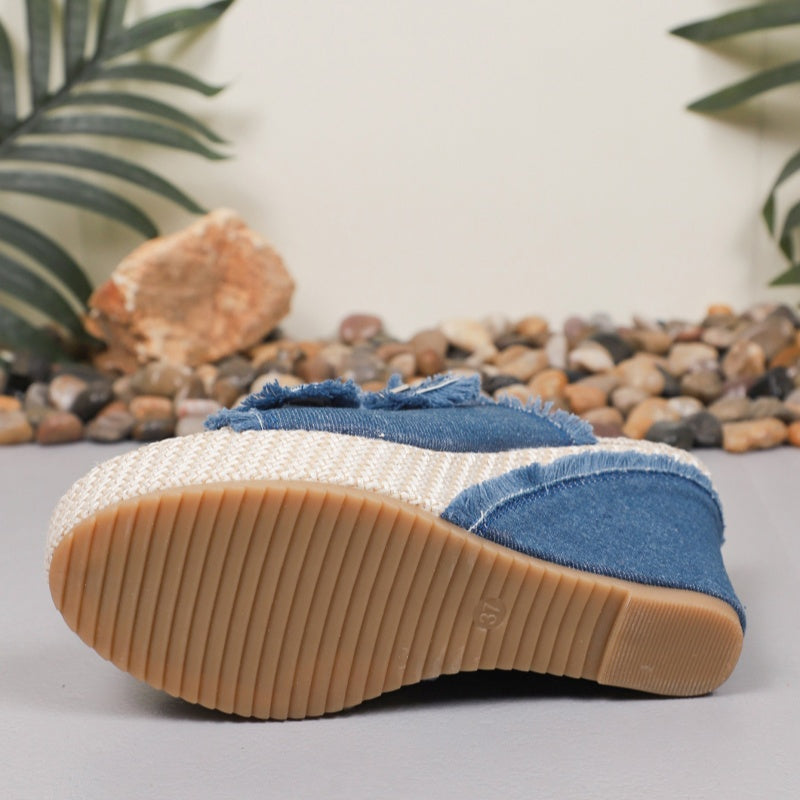 Ute | Trendige Denim Espadrille Keilsandalen