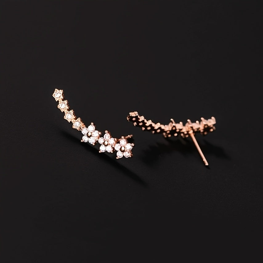 Alex | Floral Line Cubic Zirconia Earrings