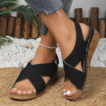 Jasmine | Orthopaedic Faux Leather Sandals with Wedge Heel