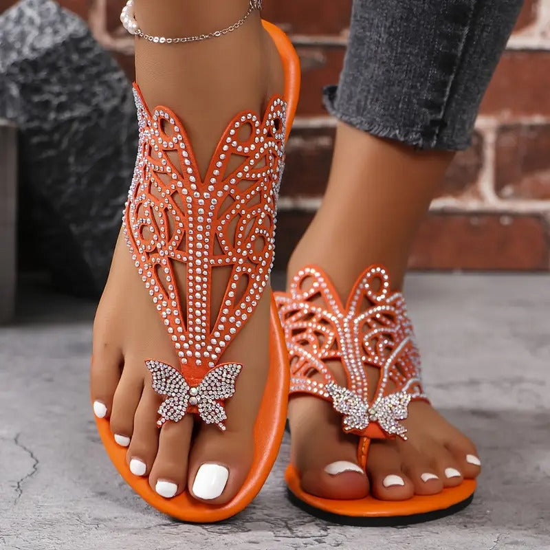 Gisele | Embellished Faux Leather Sandals with Butterfly Detail
