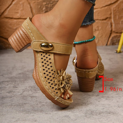 Gertie | Orthopaedic Sandals with Heel and Floral Applique