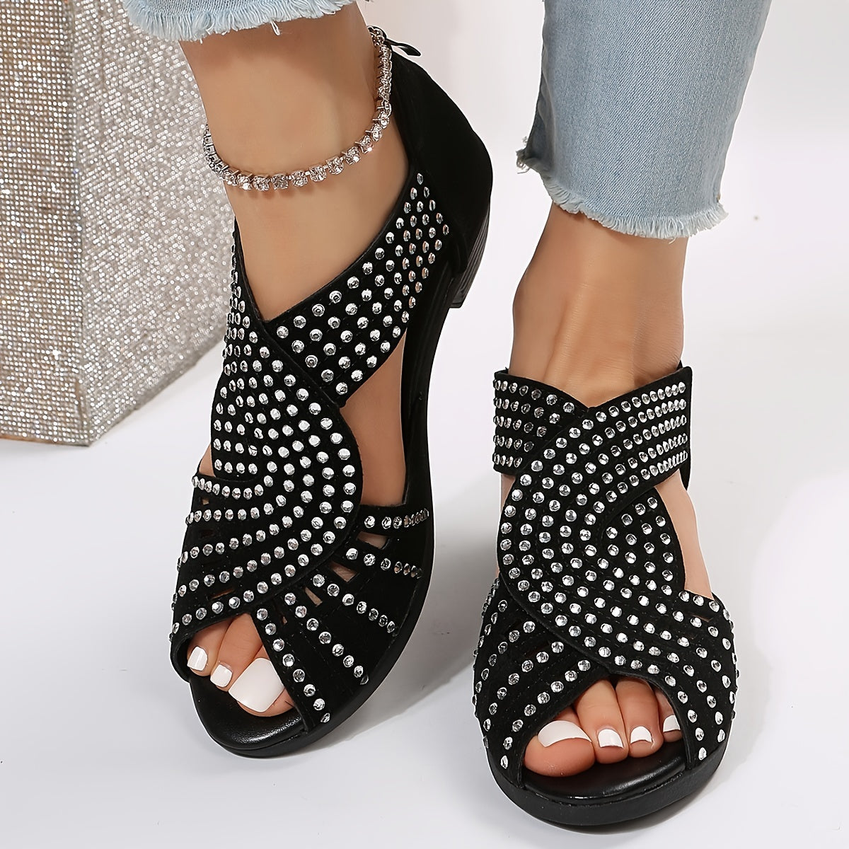 Samira | Stylish Crossover Sandals with Diamante Details