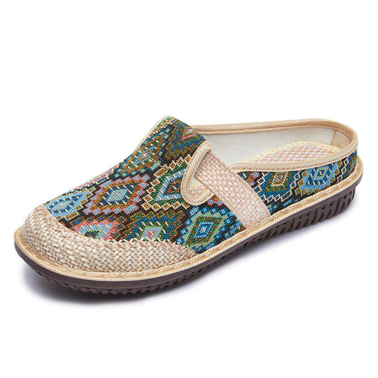 Katie | Embroidered Linen-Look Sandals