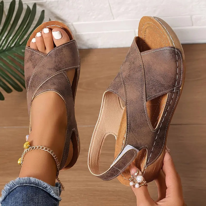Elle | Vintage Wedge Sandals with Soft Comfort
