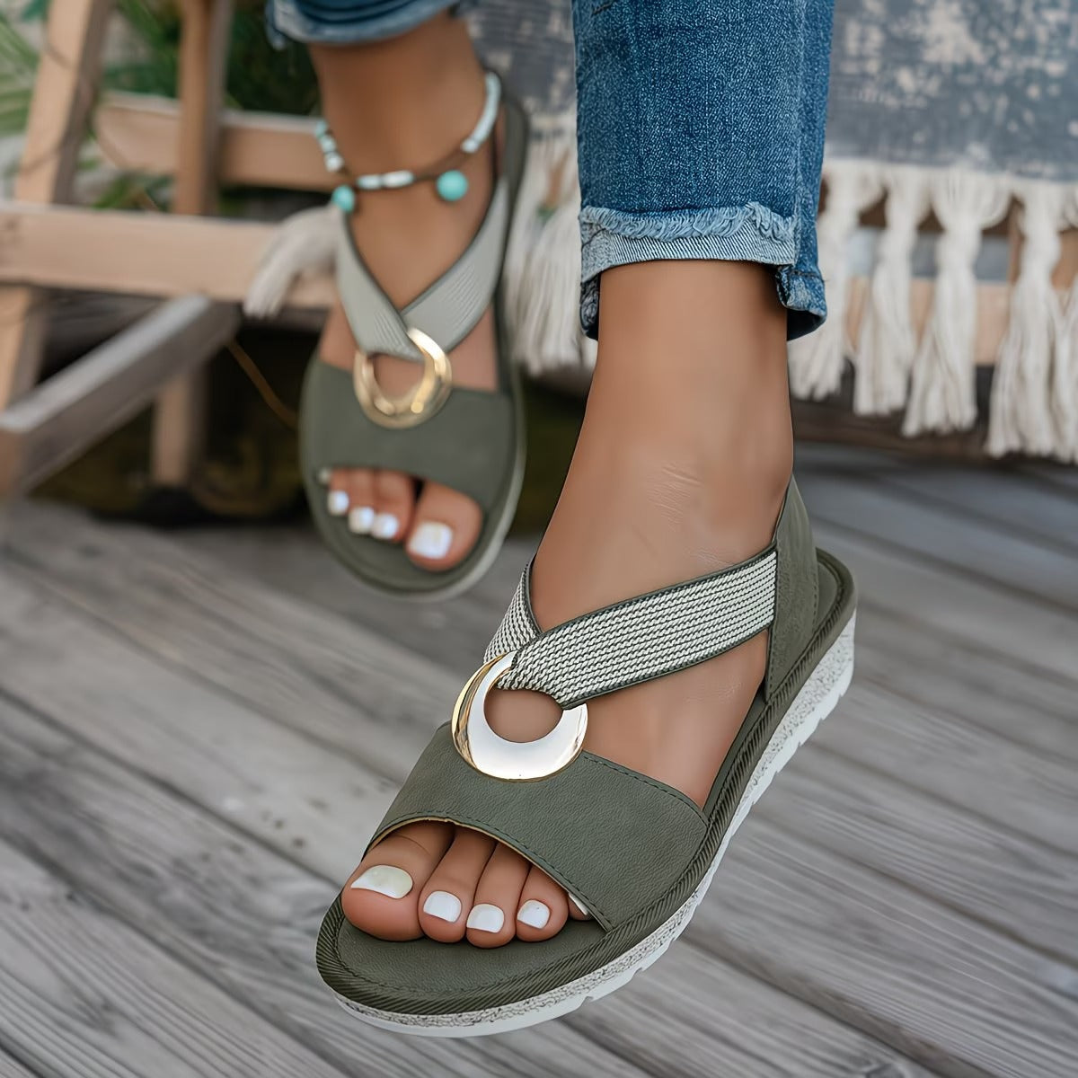 Anita | Stylish Flat Sandals for Women with Metal Ring