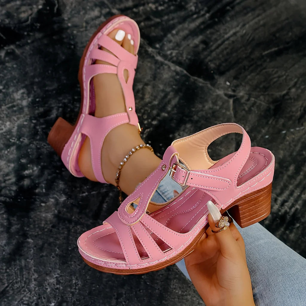 Elfi | Damen Sandalen mit Blockabsatz und Cut-Outs