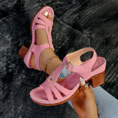 Elfi | Damen Sandalen mit Blockabsatz und Cut-Outs