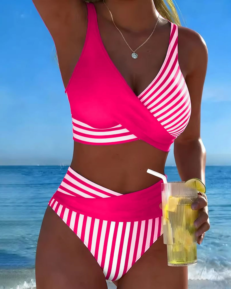 Alexandra | Two-Tone Bikini with Nautical Stripe Design