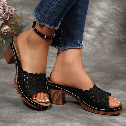 Sienna | Feminine Heeled Sandals with Floral Toe Detail