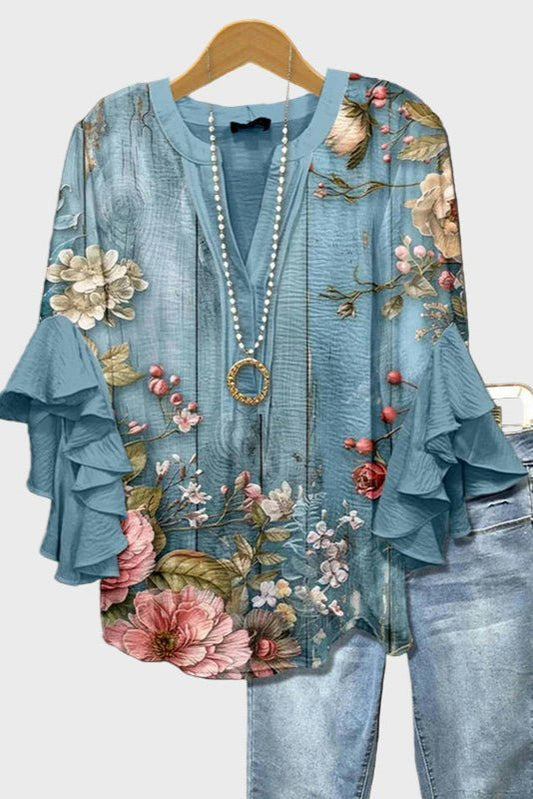 Albert Light Blue Boho Print Blouse for Women