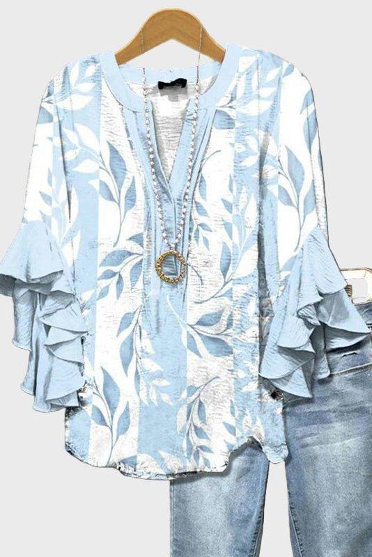 Anna Light Blue Boho Print Blouse for Women