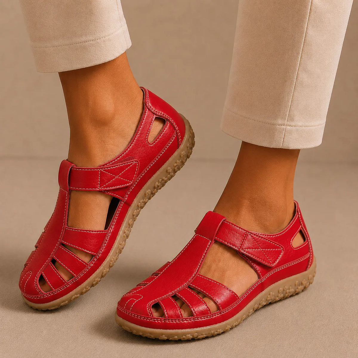 Elfrida | Comfort Sandals in Faux Leather with Velcro Fastening