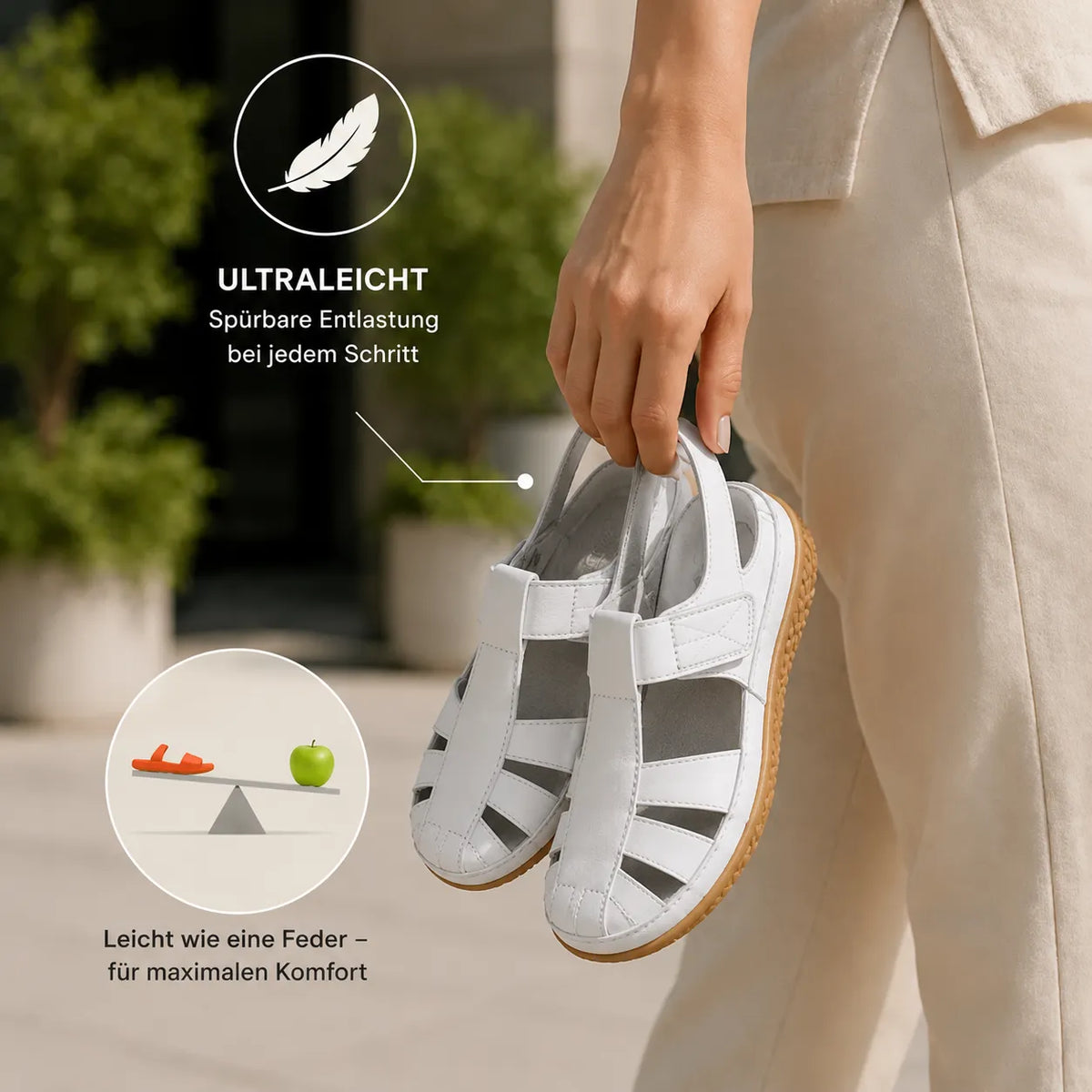 Elfrida | Comfort Sandals in Faux Leather with Velcro Fastening