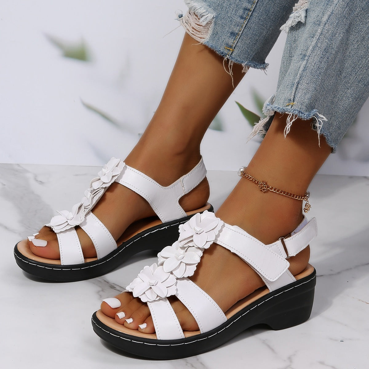 Zita | Flat Sandals for Women with Ruffle Flower