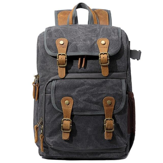Margaret River waxed canvas camera backpack in Dark Grey — Beverley Lane